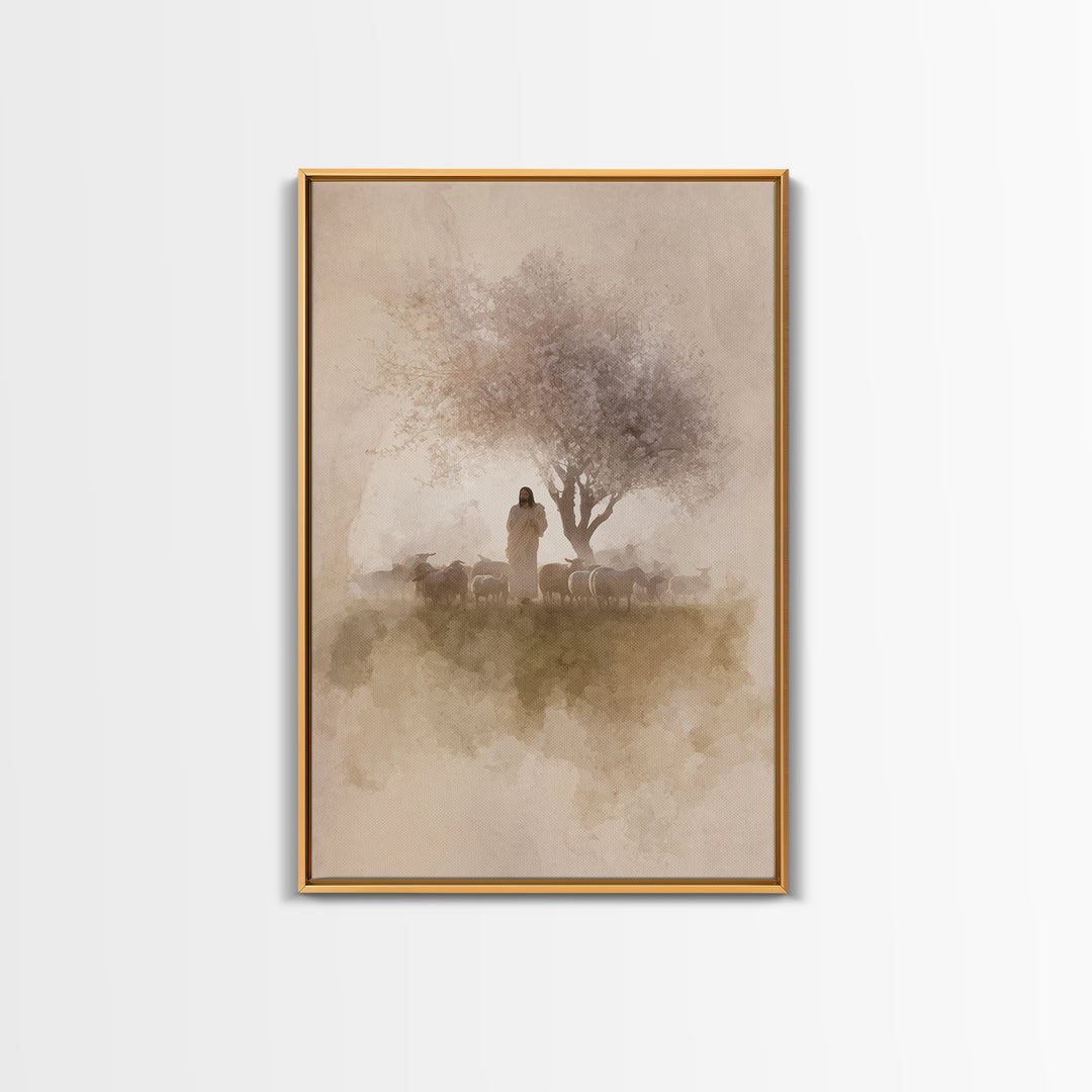 Morning Shepherd Calm – Framed Canvas Print – Christian Art Canvas – Jesus Painting – Christian Wall Art – Christian Christmas Art – Christ