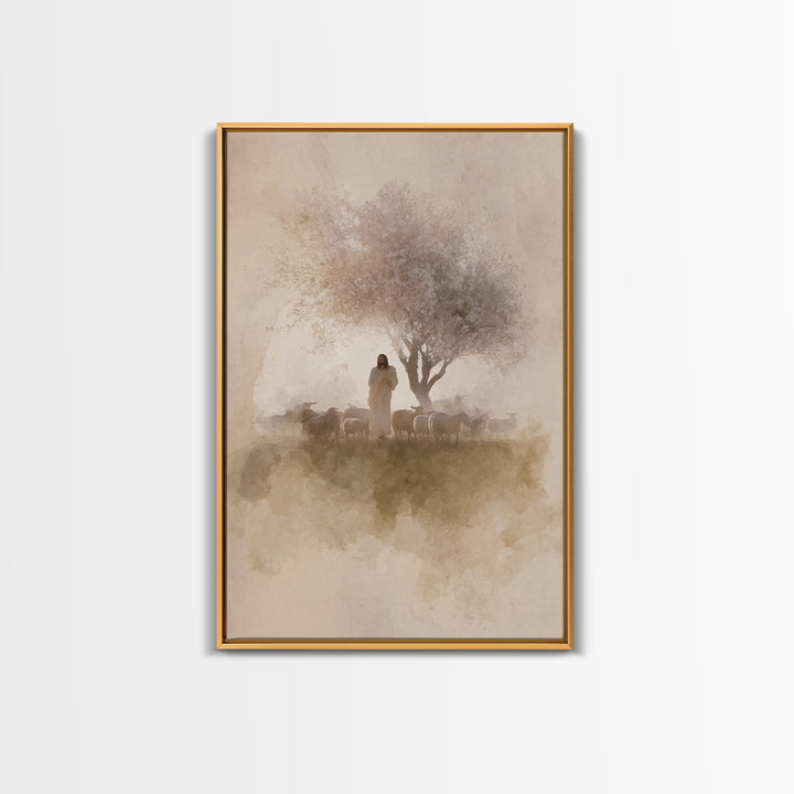 Morning Shepherd Calm – Framed Canvas Print – Christian Art Canvas – Jesus Painting – Christian Wall Art – Christian Christmas Art – Christ