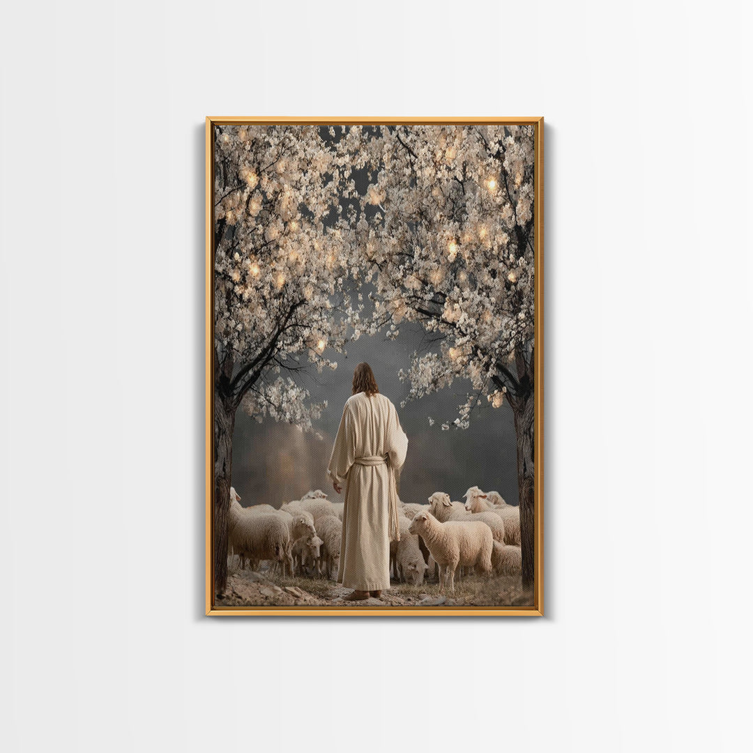 Lantern Blossom Night | Framed Canvas Print | Christian Wall Art | Jesus Painting | Christian Christmas Art | Christian Art Canvas | Moody