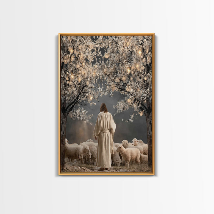 Lantern Blossom Night | Framed Canvas Print | Christian Wall Art | Jesus Painting | Christian Christmas Art | Christian Art Canvas | Moody