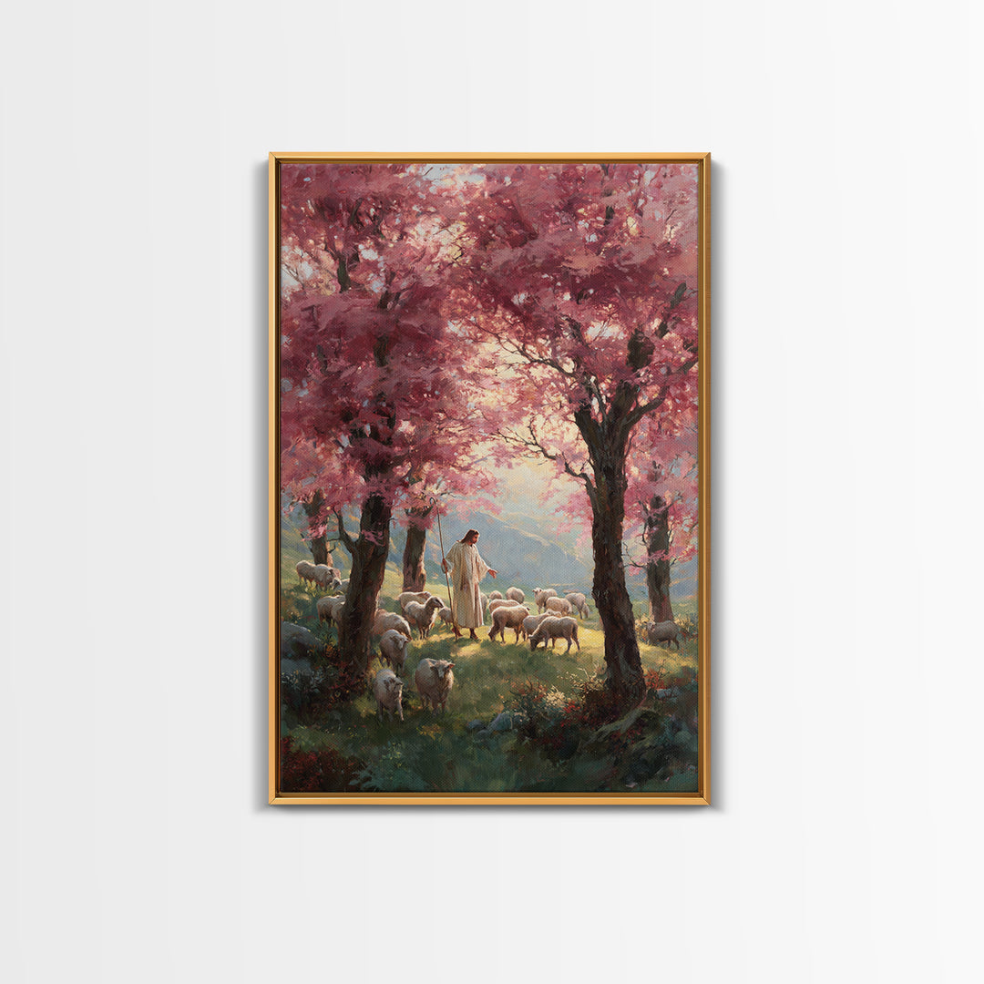 Valley Blossom Walk – Framed Canvas Print – Christian Art Canvas – Christian Wall Art – Jesus Painting – Christian Art Gift – Large Christi