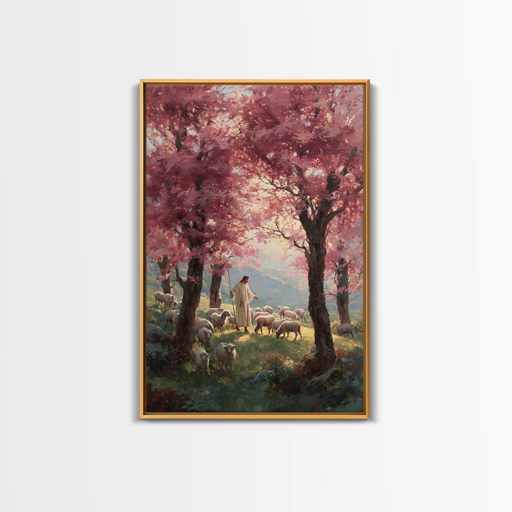 Valley Blossom Walk – Framed Canvas Print – Christian Art Canvas – Christian Wall Art – Jesus Painting – Christian Art Gift – Large Christi