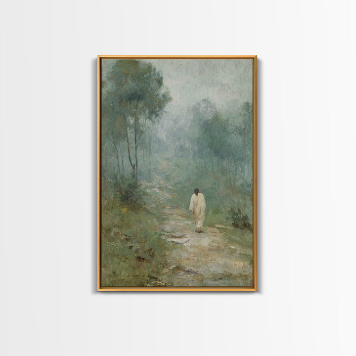 Quiet Morning Steps, Framed Canvas Print, Christian Art Canvas, Subtle Christian Art, Christian Wall Art, Jesus Painting, Christian Decor F