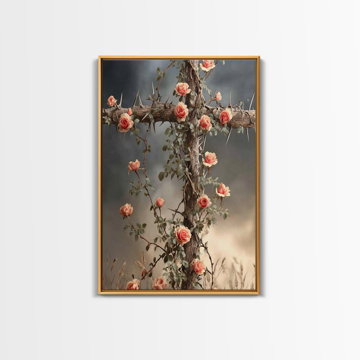 Cross Of Roses – Framed Canvas Print – Christian Wall Art – Christian Art Canvas – Christian Decoration – Christian Art Work – Christian Gi