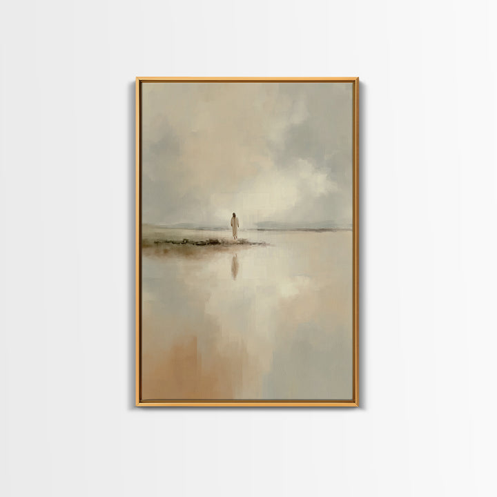 Shoreline Peace Walk - Framed Canvas Print - Christian Art Painting - Jesus Wall Art - Minimalist Christian Art - Christian Christmas Decor