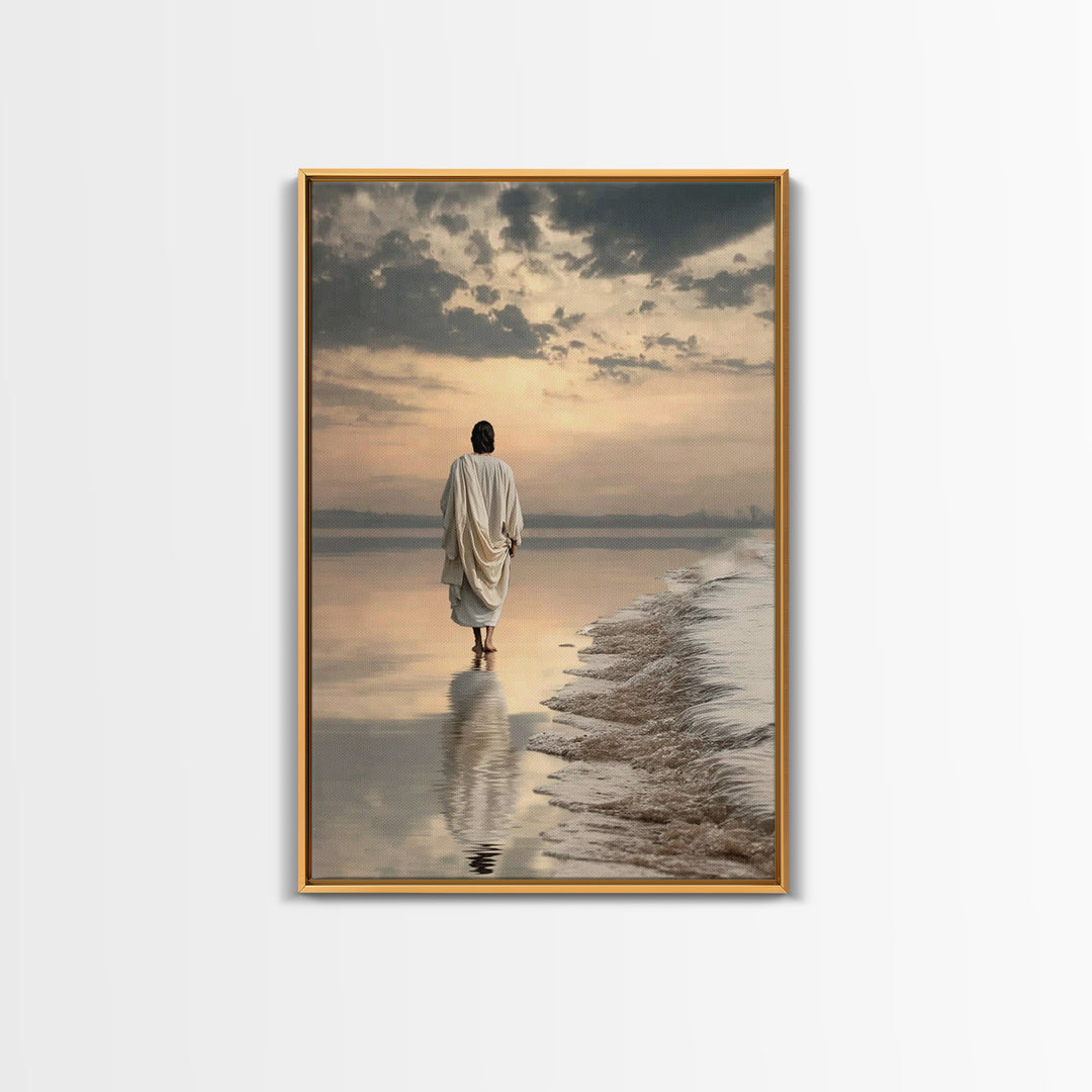 Footsteps Of Promise – Framed Canvas Print – Christian Wall Art – Jesus Painting – Christian Art Canvas – Modern Christian Art – Christian