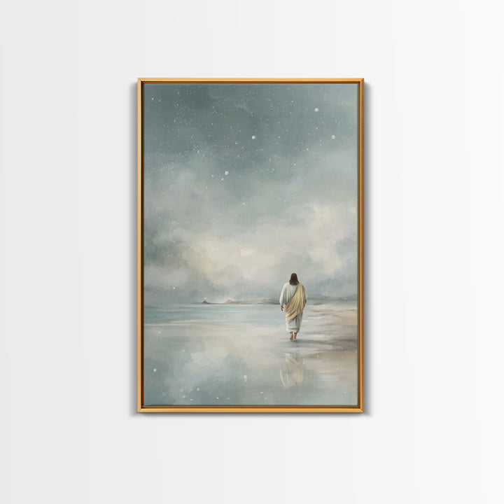 Snowy Shore Grace – Framed Canvas Print – Christian Art Canvas – Christian Wall Art – Subtle Christian Art – Jesus Painting – Christian Chr