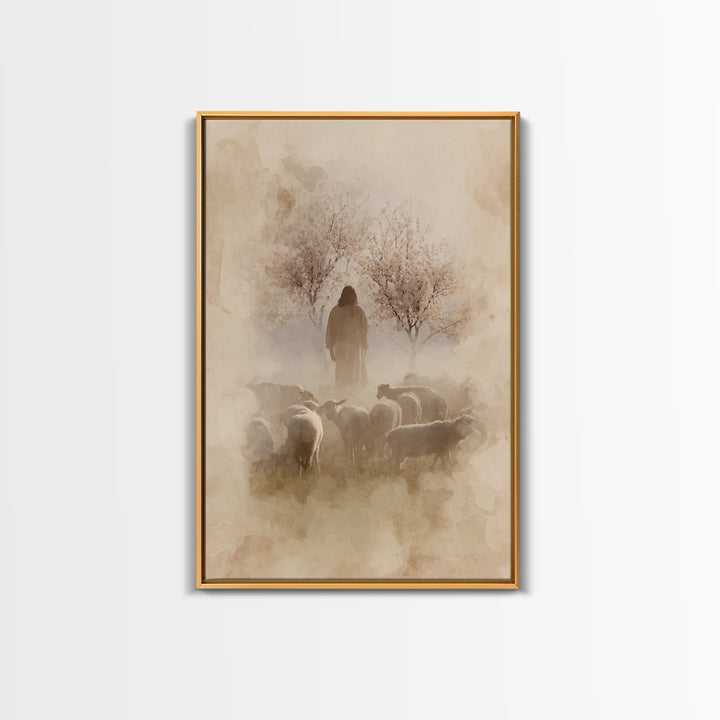 Shepherds In Bloom – Framed Canvas Print – Christian Wall Art – Christian Art Painting – Jesus Canvas Art – Vintage Christian Art – Christi