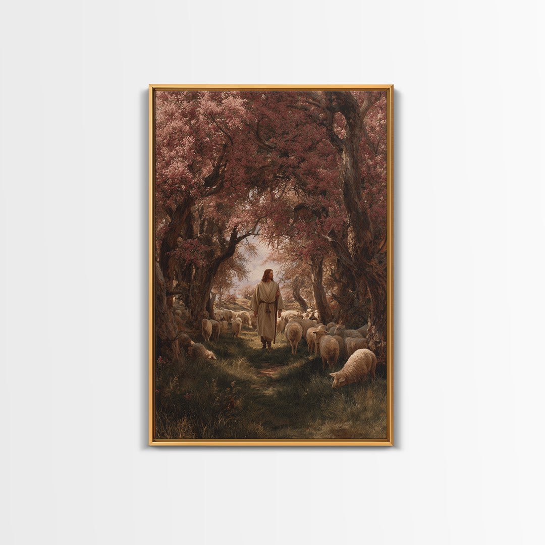 Garden Of The Shepherd – Framed Canvas Print – Christian Art Painting – Jesus Wall Art – Christian Art Canvas – Christian Decor – Modern Ch