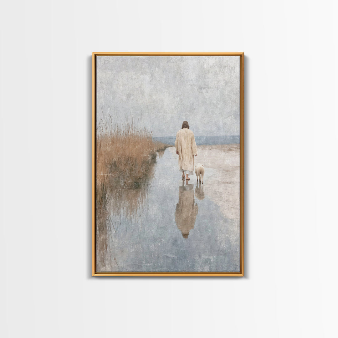 Hillside Shepherd Peace | Framed Canvas Print | Christian Wall Art | Jesus Art Canvas | Vintage Christian Art | Christian Painting | Christ
