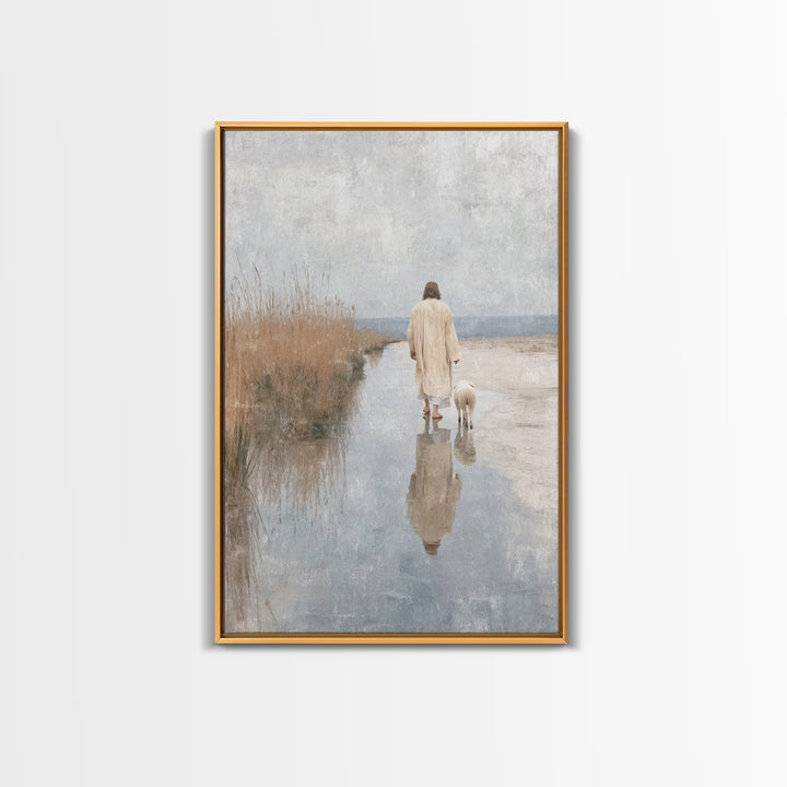 Hillside Shepherd Peace | Framed Canvas Print | Christian Wall Art | Jesus Art Canvas | Vintage Christian Art | Christian Painting | Christ
