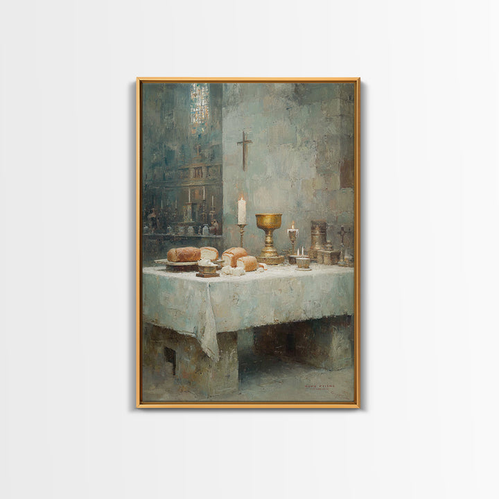 Holy Supper Glow, Framed Canvas Print, Christian Art Print, Christian Wall Art, Moody Christian Art, Christian Christmas Art