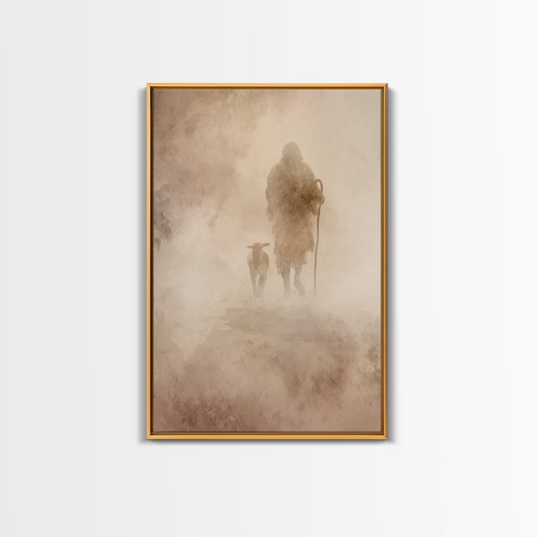 Guiding Shepherd , Framed Canvas Print, Christian Art Canvas, Christian Wall Art, Christian Painting, Christian Art Print