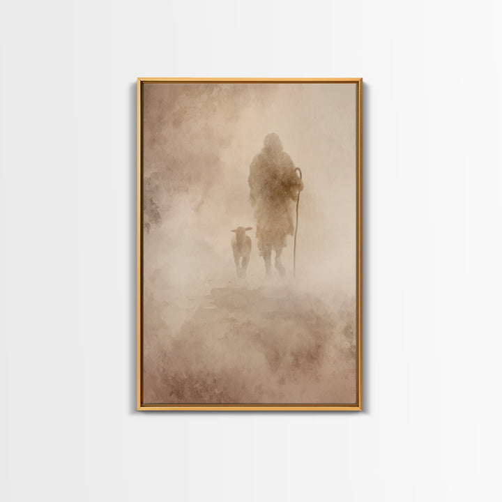 Guiding Shepherd , Framed Canvas Print, Christian Art Canvas, Christian Wall Art, Christian Painting, Christian Art Print