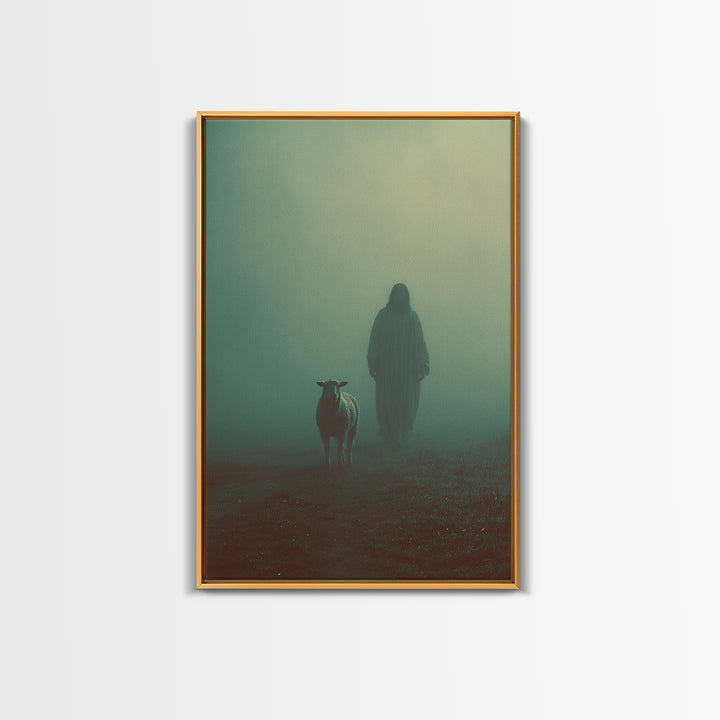 Shepherd In Mist – Framed Canvas Print – Christian Wall Art – Jesus Painting – Moody Christian Art – Christian Art Canvas – Christmas Art