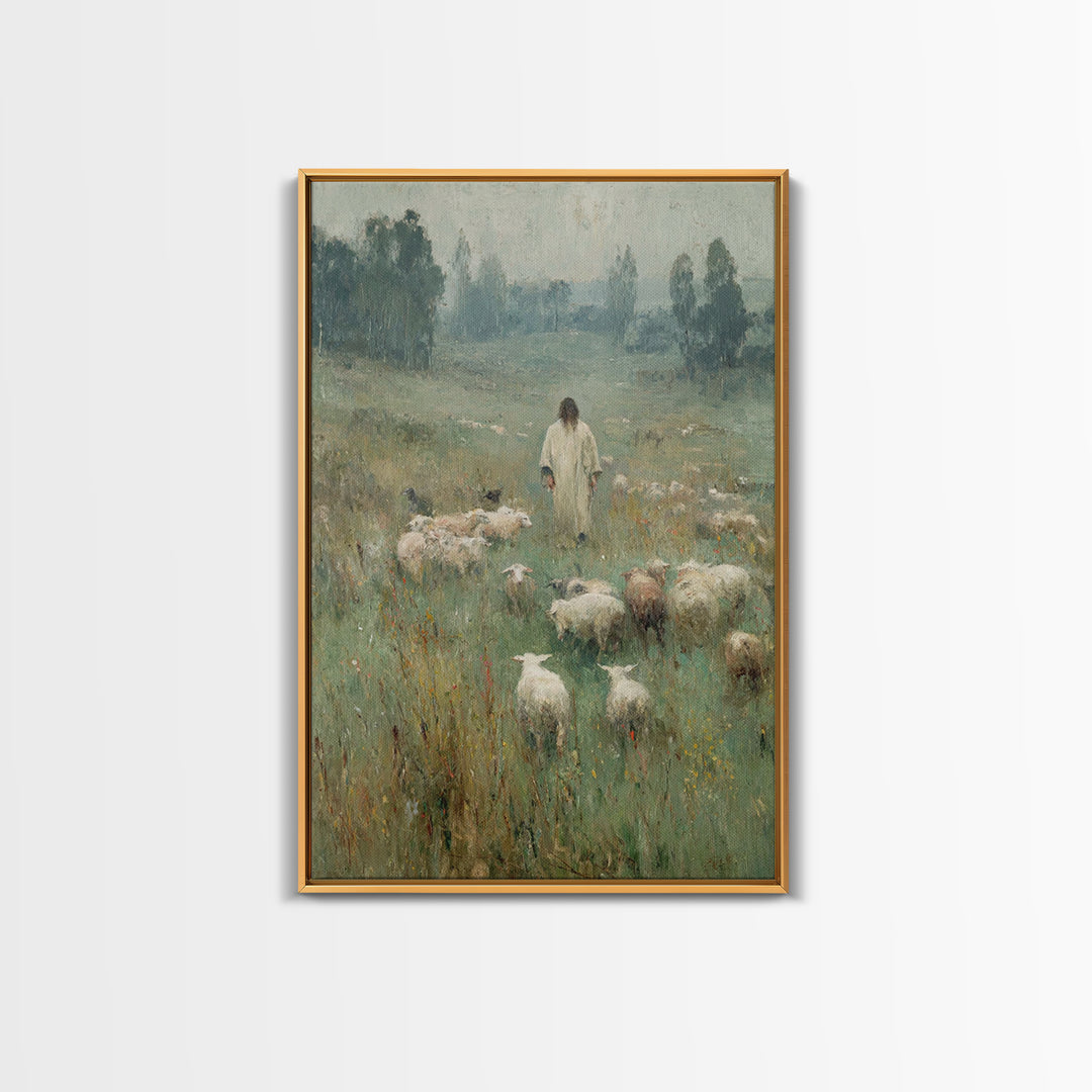 Pasture Reverence – Framed Canvas Print – Vintage Christian Art – Christian Wall Art – Christian Art Canvas – Jesus Painting – Christian De