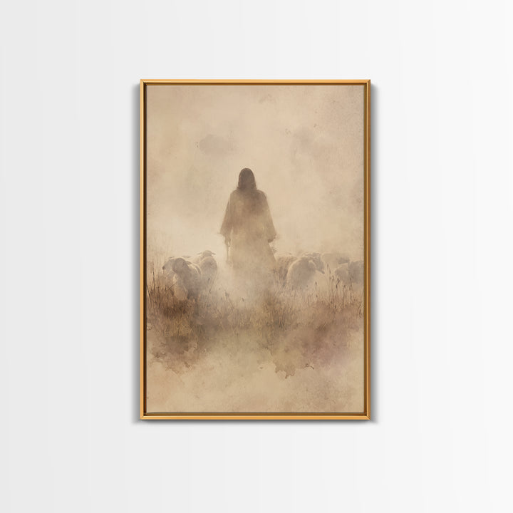 Shepherd Of Light – Framed Canvas Print – Christian Wall Art – Jesus Painting – Christian Canvas Art – Pastoral Scenery – Christian Gift Id