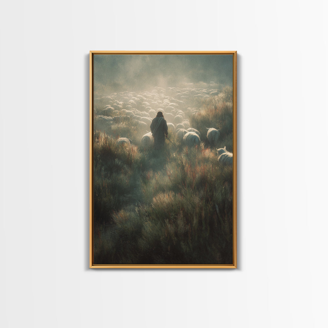 Silent Shepherd Path – Framed Canvas Print – Christian Art Work – Jesus Canvas Art – Christian Wall Art – Moody Christian Art – Christian D