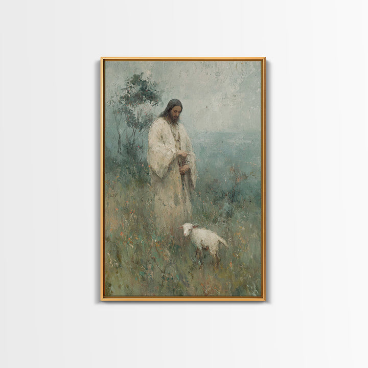 Gentle Shepherd Light | Framed Canvas Print | Christian Paintings | Jesus Art Print | Subtle Christian Art | Christian Art Canvas | Christi