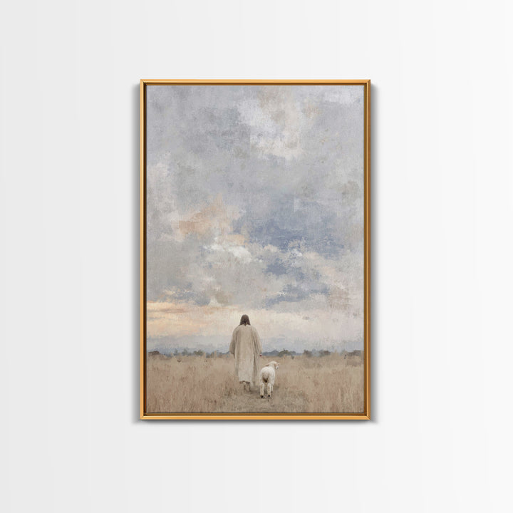 Golden Field Walk, Framed Canvas Print, Christian Art Canvas, Christian Wall Art, Christian Art, Jesus Painting, Christian Christmas Art