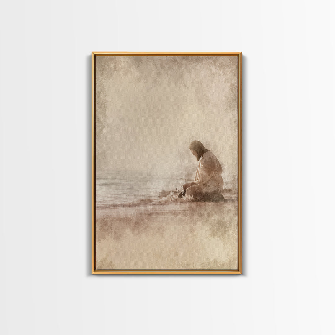 Sacred Tides Whisper – Framed Canvas Print – Christian Wall Art – Jesus Canvas Art – Christian Art Canvas – Minimalist Christian Art – Chri