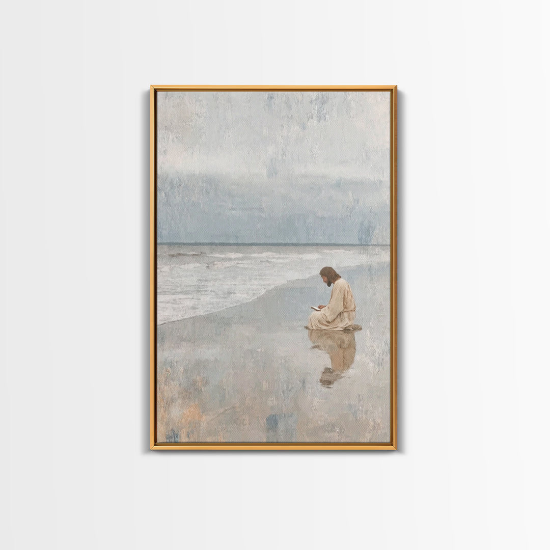 Ocean Dawn Grace, Framed Canvas Print, Christian Wall Art, Jesus Painting, Christian Art Print, Modern Christian Art, Christian Christmas A