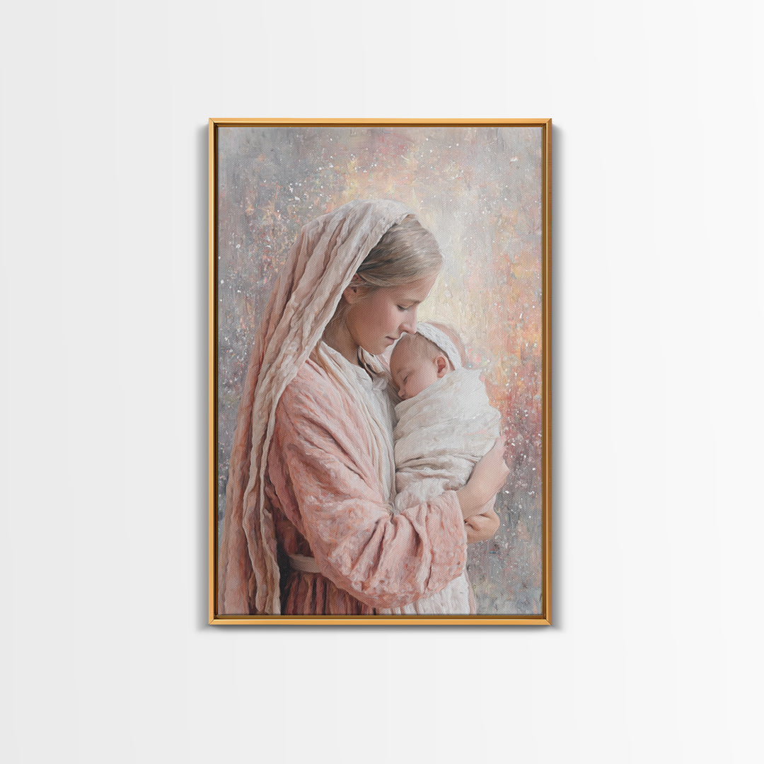 Motherly Devotion – Framed Canvas Print – Christian Wall Art – Mary And Jesus Painting – Christian Art Canvas – Christian Gift – Christmas