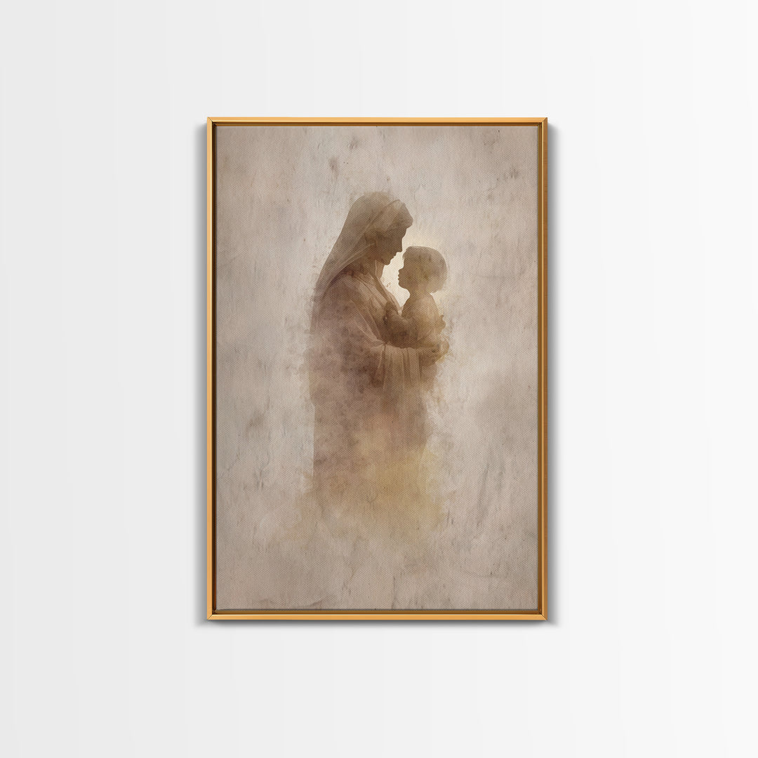 Sacred Embrace | Framed Canvas Print | Christian Wall Art | Mary And Jesus Painting | Christian Art Canvas | Vintage Christian Art | Christ