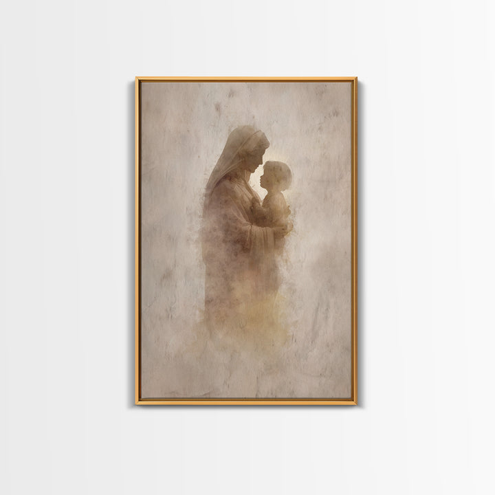 Sacred Embrace | Framed Canvas Print | Christian Wall Art | Mary And Jesus Painting | Christian Art Canvas | Vintage Christian Art | Christ