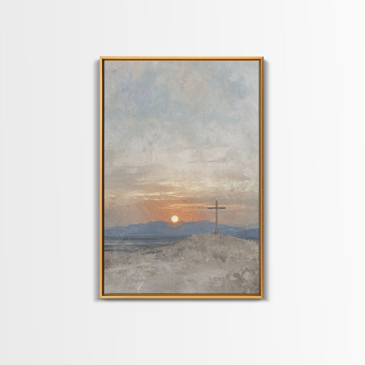 Sunset Of Mercy, Framed Canvas Print, Christian Wall Art, Christian Art Print, Subtle Christian Art, Vintage Christian Art