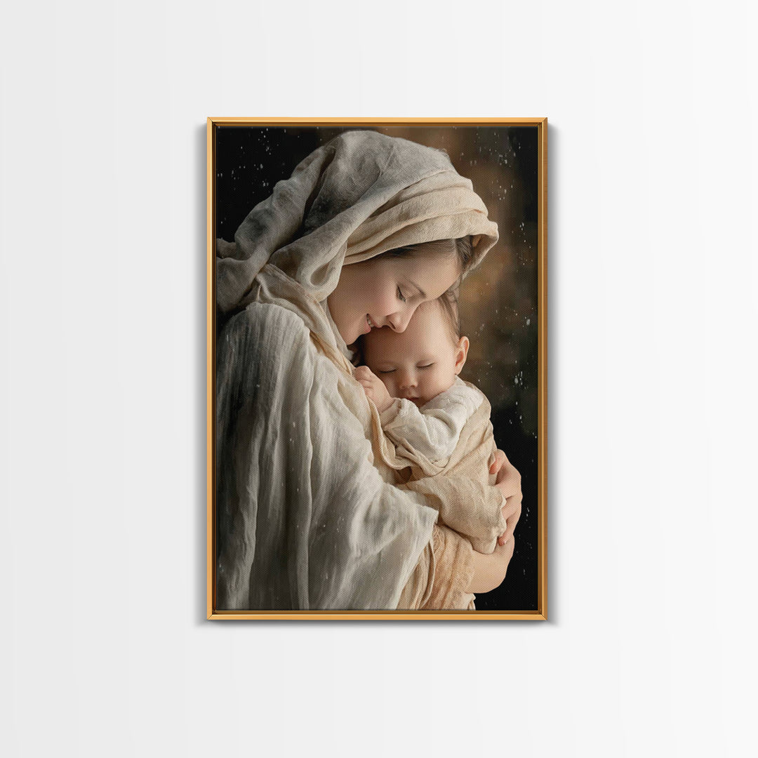 Tender Morning Peace - Framed Canvas Print - Christian Wall Art - Christian Art Canvas - Mary And Jesus Painting - Christmas Wall Art - Chr