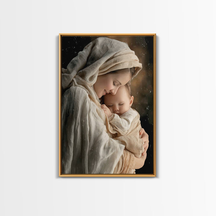 Tender Morning Peace - Framed Canvas Print - Christian Wall Art - Christian Art Canvas - Mary And Jesus Painting - Christmas Wall Art - Chr
