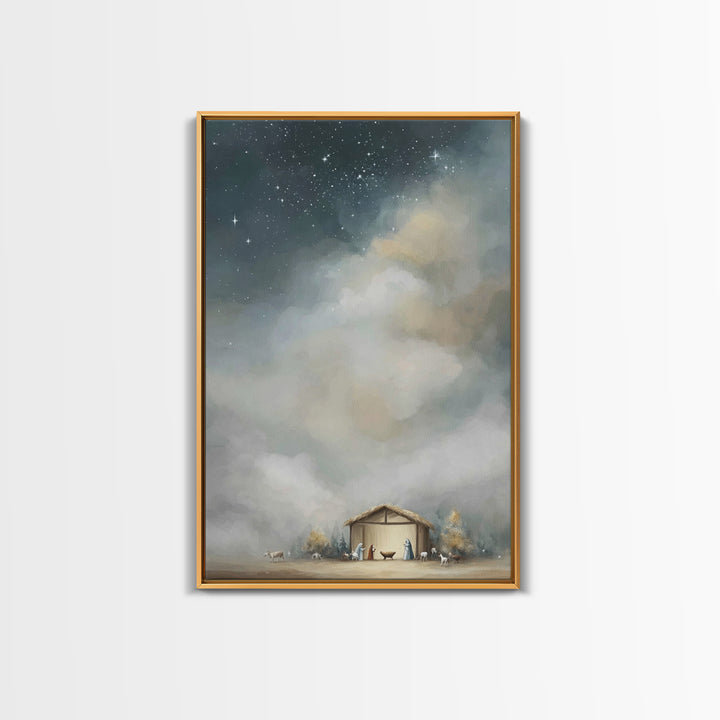 Starry Holy Night – Framed Canvas Print – Christmas Art – Christian Christmas Art – Framed Christmas Wall Art – Christian Decorations
