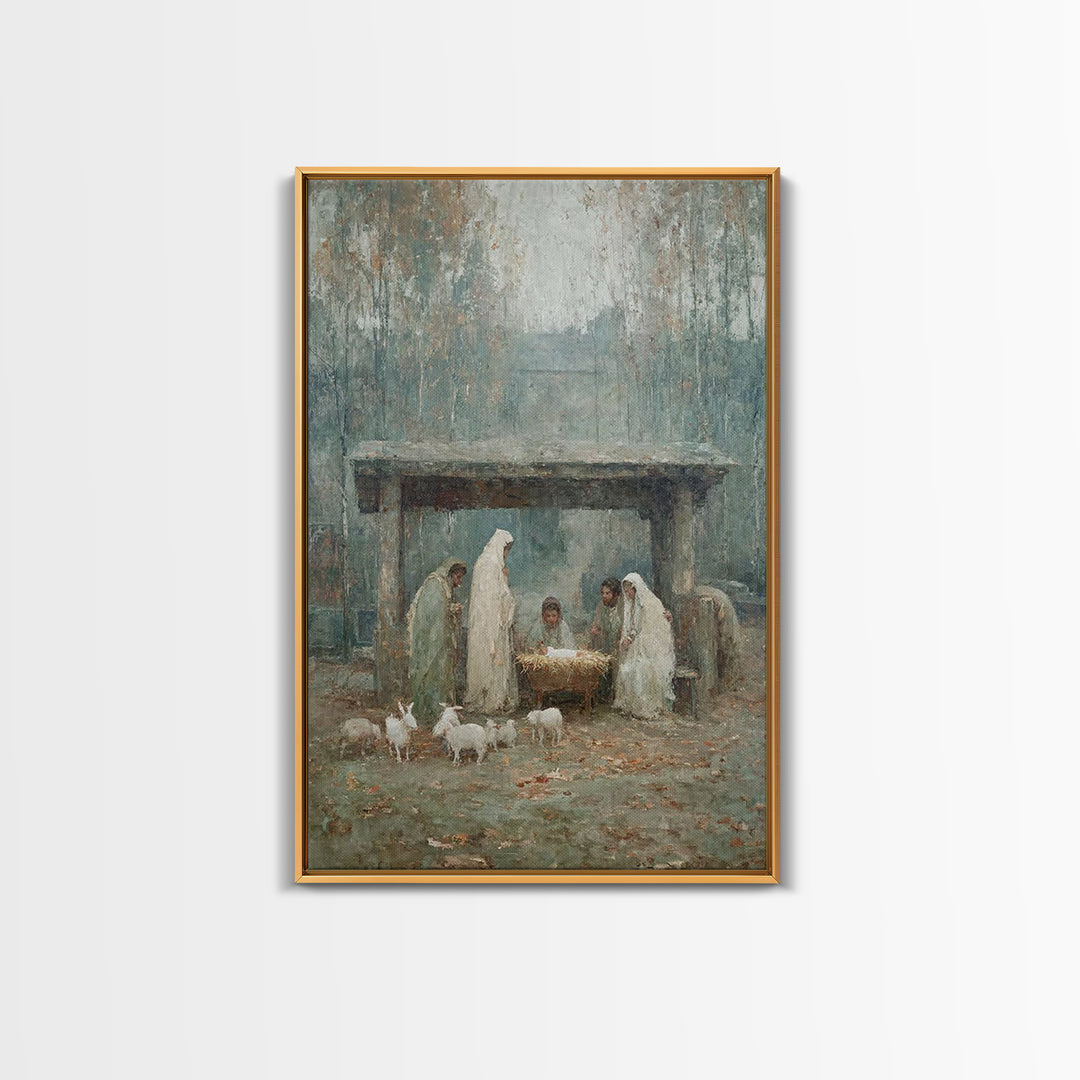 Nativity Serenity, Framed Canvas Print, Christmas Art Prints, Christian Christmas Art, Vintage Christian Art, Christian Wall Art
