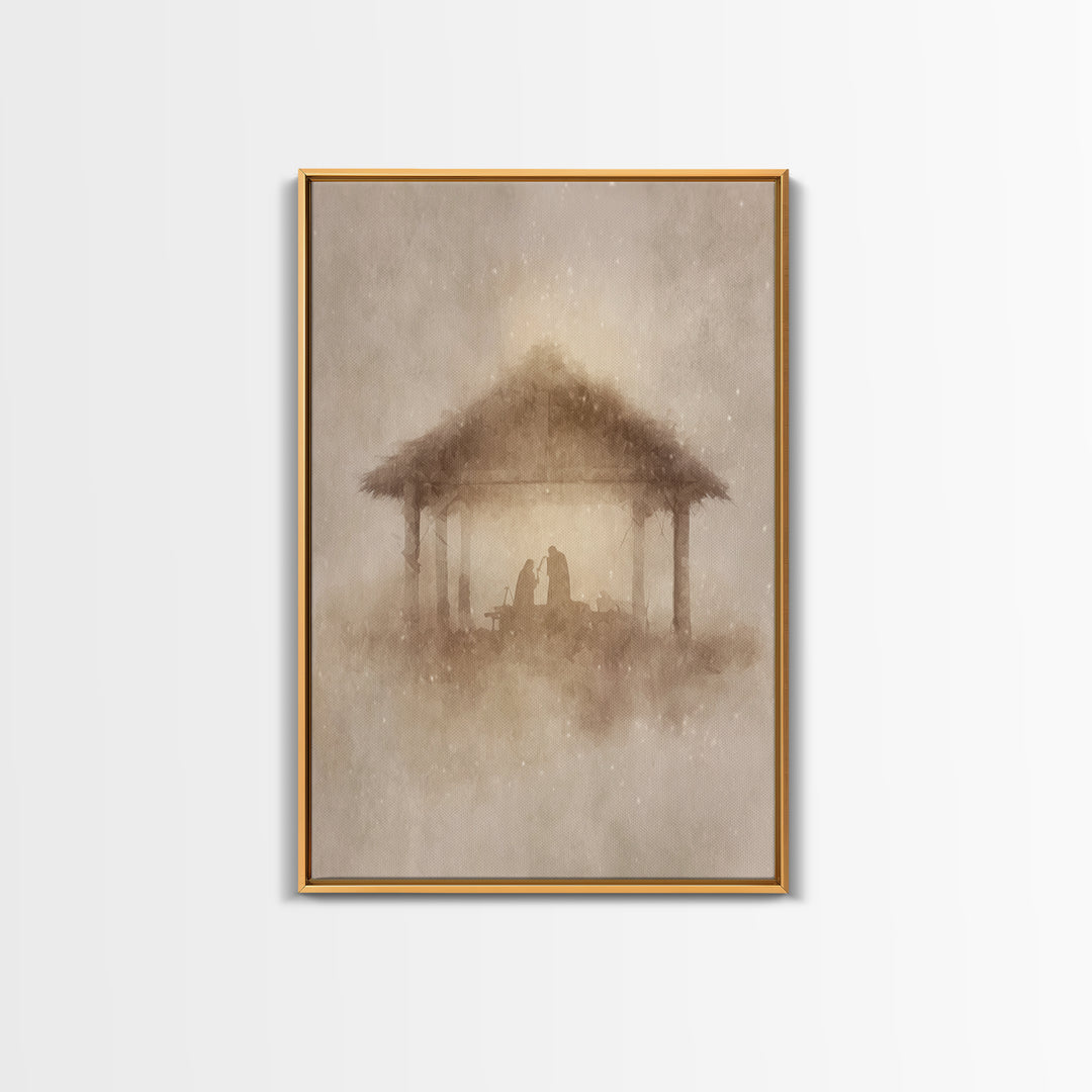 Humble Manger Glow | Framed Canvas Print | Christmas Art | Christian Christmas Decor | Christian Art Canvas | Christmas Wall Art