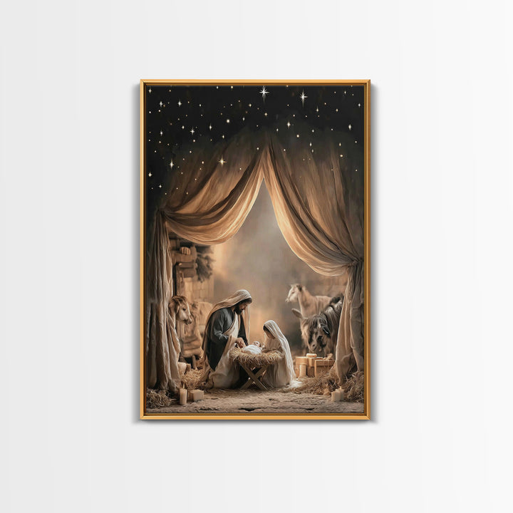Divine Birth Dawn – Framed Canvas Print – Jesus Christmas Art – Christian Art Canvas – Christmas Wall Art – Christian Gift