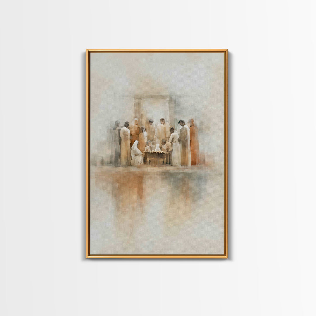 Gathered In Wonder, Framed Canvas Print, Christian Paintings, Christian Art Work, Christmas Art, Subtle Christian Art