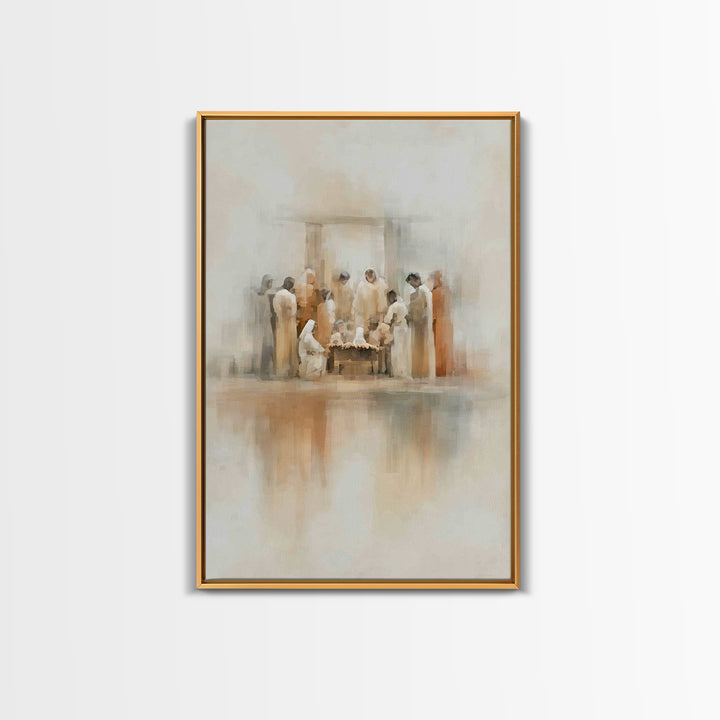 Gathered In Wonder, Framed Canvas Print, Christian Paintings, Christian Art Work, Christmas Art, Subtle Christian Art