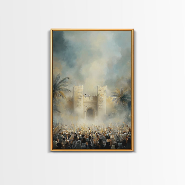 Palm Gate Hosanna – Framed Canvas Print – Christian Art – Christian Wall Art – Christian Art Painting – Moody Christian Art