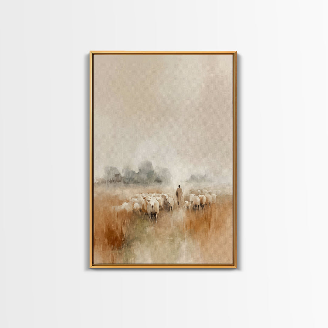 Pasture Of Peace, Framed Canvas Print, Christian Art Canvas, Jesus Wall Art, Subtle Christian Paintings, Christian Decor