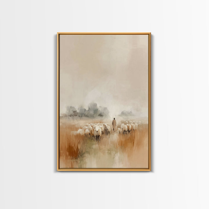 Pasture Of Peace, Framed Canvas Print, Christian Art Canvas, Jesus Wall Art, Subtle Christian Paintings, Christian Decor