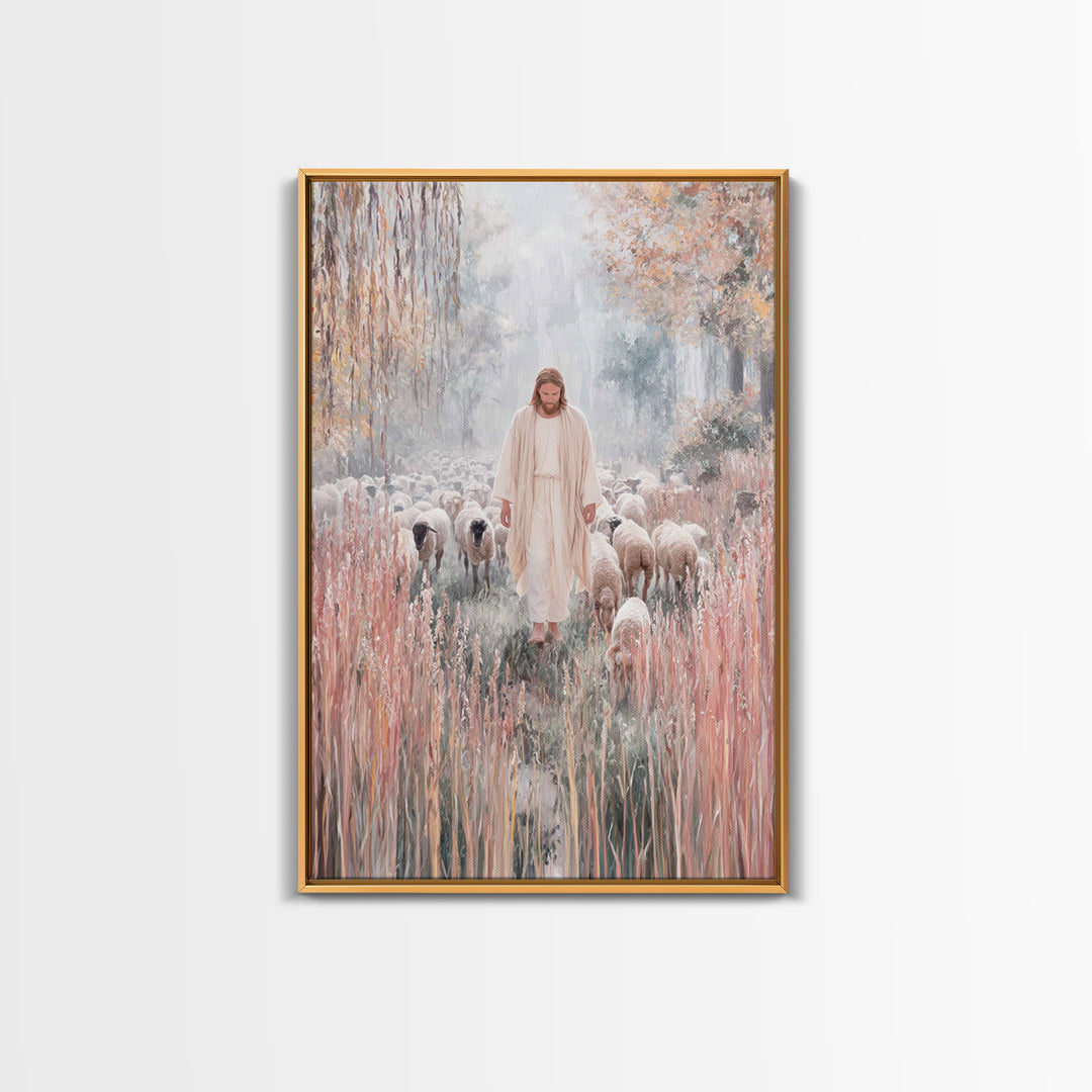 Shepherd Of Light | Framed Canvas Print | Jesus Painting Canvas | Christian Art | Large Jesus Wall Art | Modern Christian Painting
