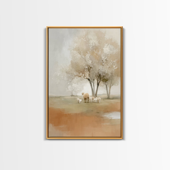 Gentle Meadow Calm - Framed Canvas Print - Christian Wall Art - Christian Art Canvas - Pastoral Scenery - Subtle Christian Art - Christian