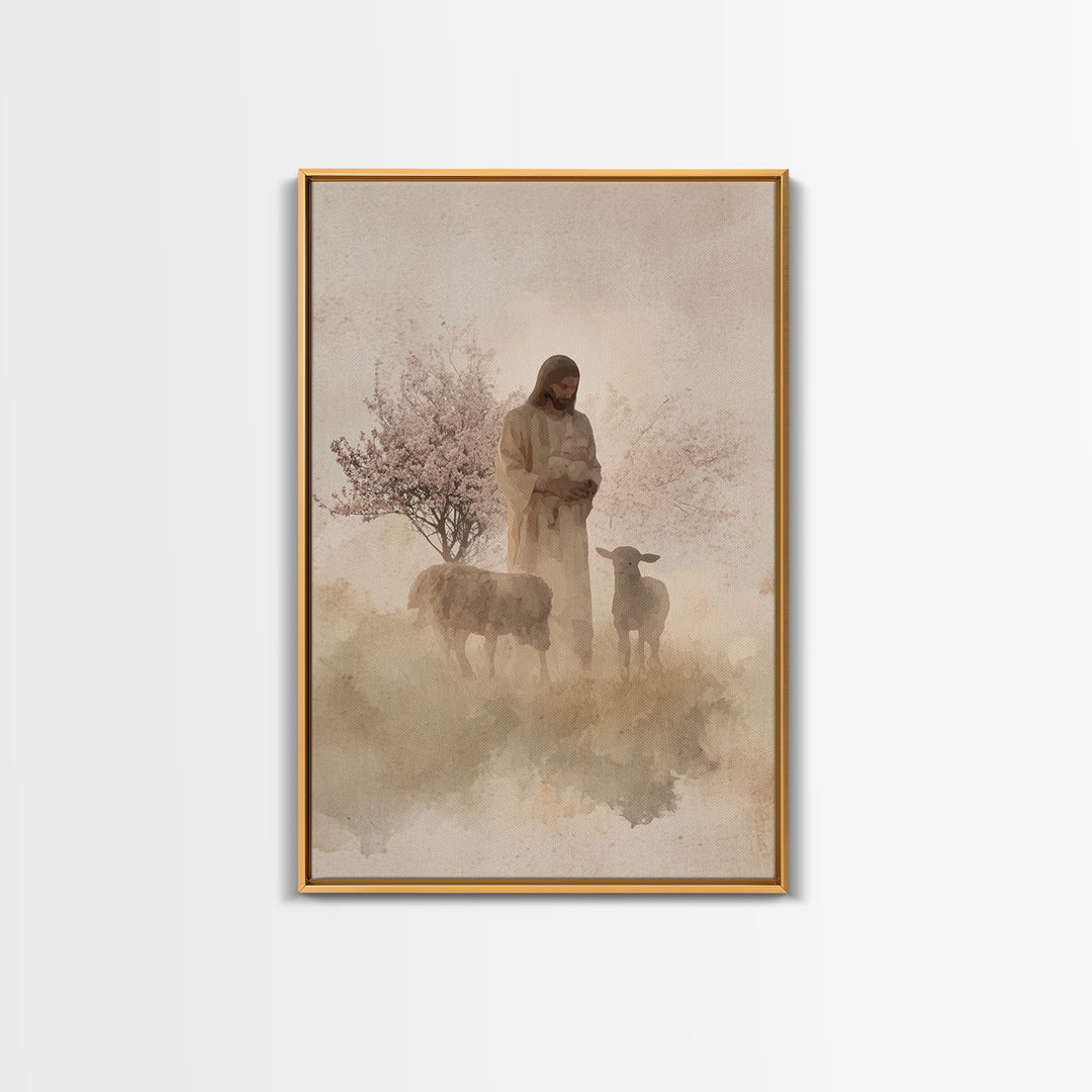 Soft Shepherd Glow - Framed Canvas Print - Christian Art Canvas - Christian Wall Art - Jesus Painting - Minimalist Christian Art - Faith Ar