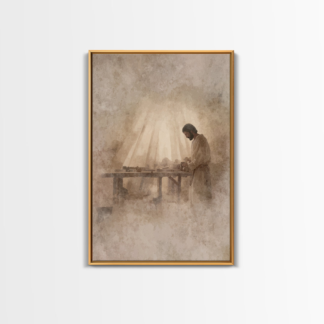 Carpenter’s Grace – Framed Canvas Print – Christian Art Canvas – Christian Wall Art – Christian Painting – Vintage Christian Art – Christia