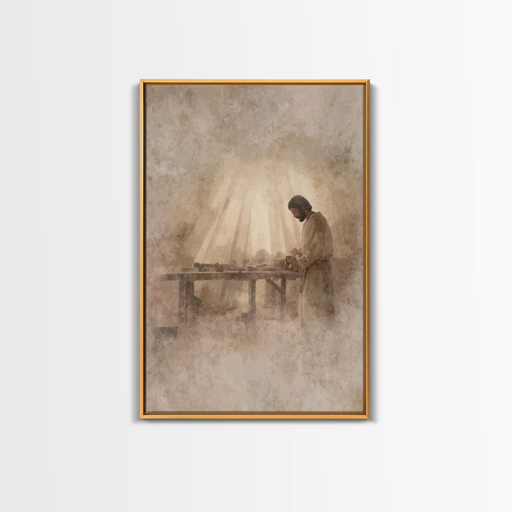 Carpenter’s Grace – Framed Canvas Print – Christian Art Canvas – Christian Wall Art – Christian Painting – Vintage Christian Art – Christia
