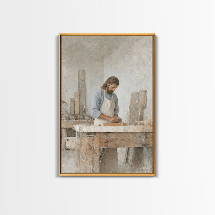 Quiet Carpenter Grace | Framed Canvas Print | Christian Wall Art | Jesus Painting | Christian Art Canvas | Christian Gift | Christmas Art