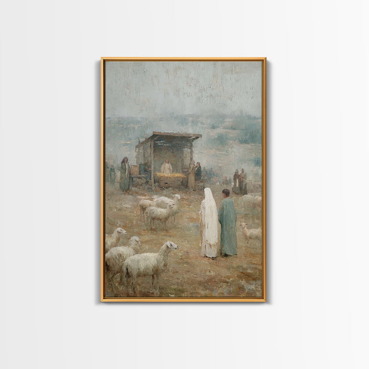 Shepherds In Wonder – Framed Canvas Print – Christian Art Canvas – Christmas Wall Art – Jesus Painting – Christian Christmas Art – Vintage