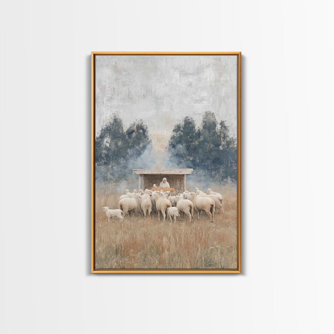 Flock Of Grace – Framed Canvas Print – Christian Christmas Art – Jesus Painting – Christian Wall Art – Christmas Canvas Wall Art – Christia