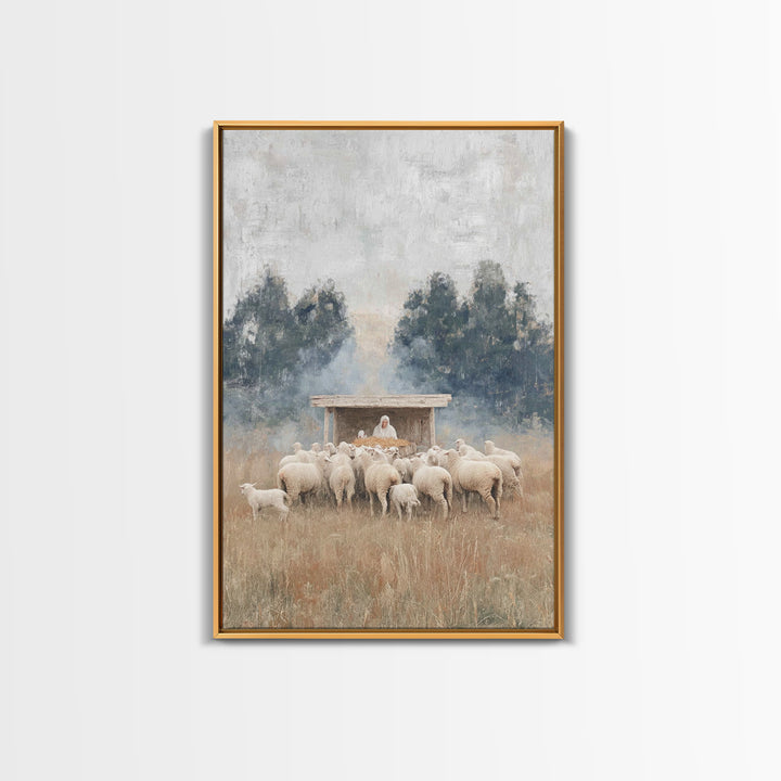 Flock Of Grace – Framed Canvas Print – Christian Christmas Art – Jesus Painting – Christian Wall Art – Christmas Canvas Wall Art – Christia